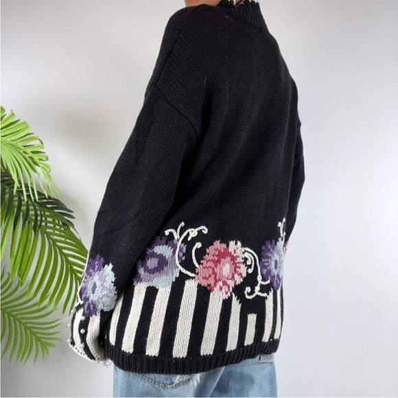 Women's Vintage Boaz Black Cottagecore Floral Oversized Knit Grandma Sweater / L - Picture 2 of 10